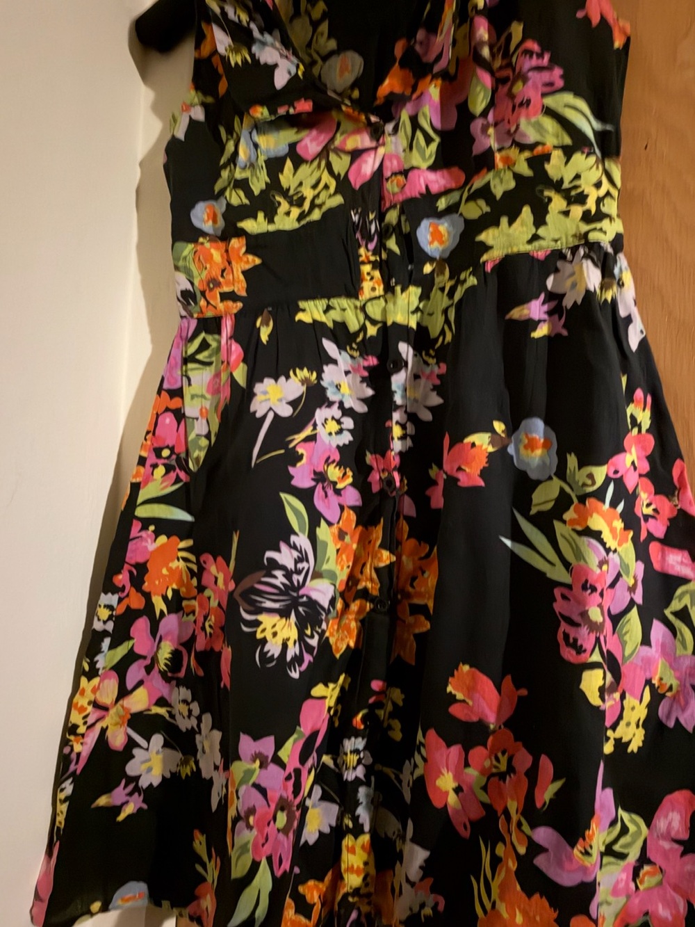Delia’s Black Floral Midi Dress with Pink Orange Yellow Accents